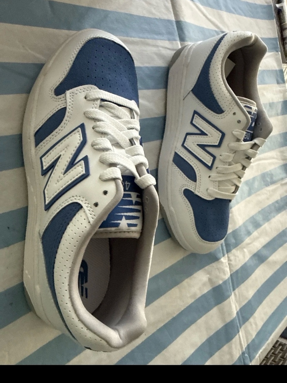 New Balance 480 White Blue Sneakers Low Top GSB480VS Size 6.5Y / Women 8